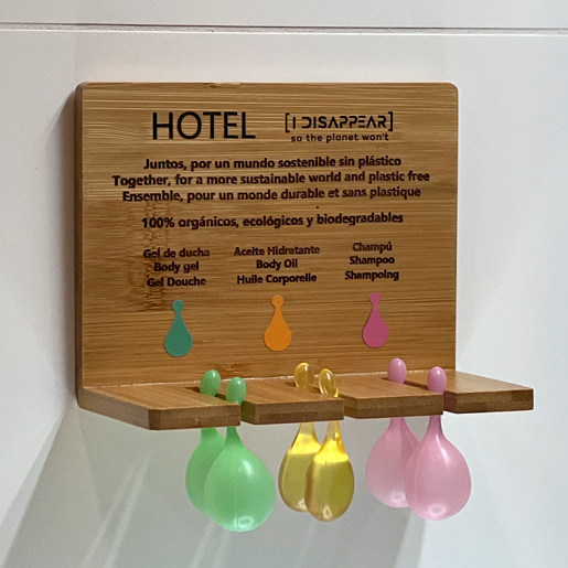 Bamboo amenities display with laser engraving